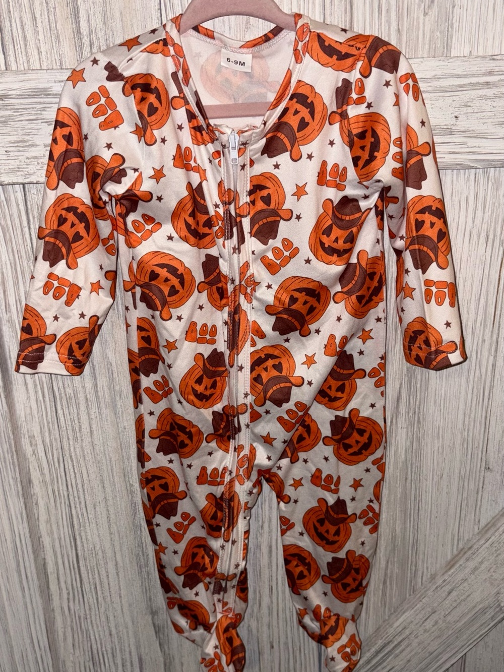 Orange Pumpkin Print Infant One-Piece Zipper Footed
